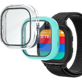 2Pack Case Compatible with Gabb Watch 2/1 Screen Protector (Not compatible with Gabb Watch 3), Hard PC & Tempered Glass Watch Case Accessories (Purple+Teal)