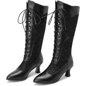 Roimaash Vintage Victorian Knee Boots Cone Heels