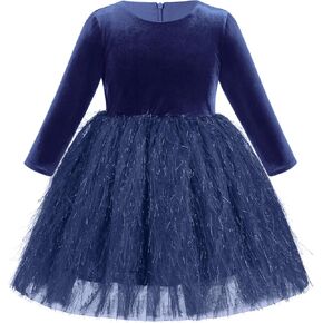 OLEMEK Toddler Girls Fall Winter Long Sleeve Velvet Tulle Tutu Dress Christmas Birthday Party Velvet Dress