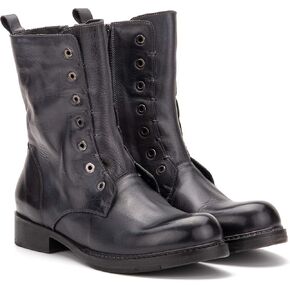 Vintage Foundry Co. Gemma أزياء نسائية كلاسيكية كاجوال لراكبي الدراجات القتالية الصلبة بلونين من الجلد بسحاب حتى منتصف الساق مع مقدمة مستديرة ومقدمة عادية، منصة، كعب مكتنز ونعل خارجي من الجلد والمطاط in Kuwait