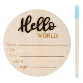 Baby Announcement Sign, 5.91in Wooden Baby Announcement Plaque Hello World Newborn Sign Newborn Baby Name Board for Photo Props Baby Shower Hospital Nursery(White)