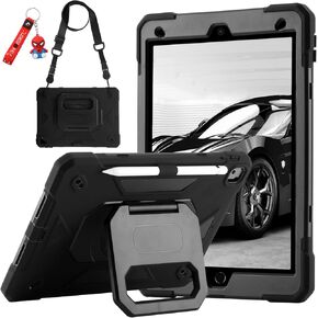 for iPad 9th/ 8th/ 7th Generation Case (iPad 10.2 inch Shockproof Case) with 360 Rotating Grip Magic Stand, Pencil Holder/Keychain/Carrying Shoulder Strap, Case for iPad 10.2 inch Girls (Colourful)