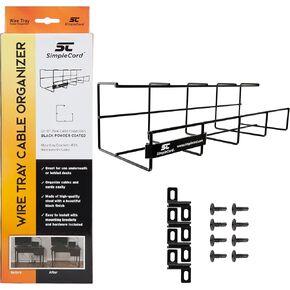 Simple Cord Wire Tray Desk Cable Organizer - 32" Open Slot Raceway to Hold Cables, Cords, or Wires on Desks - Office Cable Management (Pack of 2) (5582703058) Black