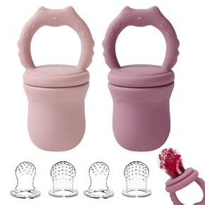 Socub 2 Pack Silicone Baby Fresh Fruit Food Feeder Pacifier with 3 Different Size Silicone Pouch for Teething Relief, Baby Frozen Feeder Teether Toy for 3, 6-12 Months, BPA Free (Sage, Ether)