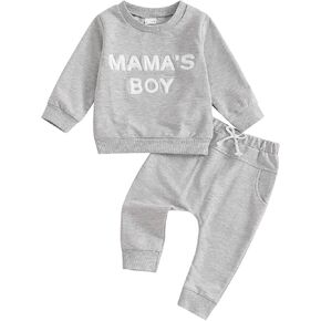 Baby Boy Fall Clothes, Infant Toddler Winter Outfits Letter Embroidery Long Sleeve Sweatshirt Pants Sweatsuit Set