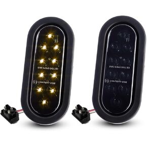 TMH (Pack of 2) 6 Inch 10 LED Smoked Lens Oval Flush Mount White Reverse Back Up Turn Signal Marker Tail LED Light for Truck Trailer RV Bus 12V Rubber Grommet & Plug Included