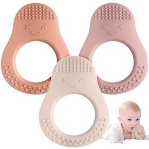 3 Pack Baby Teething Toys, Food Grade Silicone Teethers for Babies 3-6 6-12 Months, Avocado Shape Baby Teether with Easy to Hold, Teething Relief for Babies, BPA Free