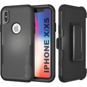 Punkcase for iPhone Xs Belt Clip Holster Case [Patron Series] 4-1 Rugged & Protective Multilayer Phone Cover W/Integrated Kickstand for iPhone Xs (5.8") (2018) [Red-Black]