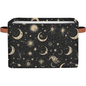 Moon and Stars Rectangle Storage Basket Vintage Galaxy Foldable Storage Bin Cubes with Handles Large Organizer Bins Boxes Toy Closet Shelf Nursery Laundry Basket Home Decor