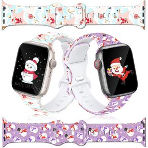 4 Pack Christmas Fall Halloween Bands for Apple Watch 38mm 40mm 41mm 42mm 44mm 45mm 49mm, Silicone Holiday Printed Watch Strap for iWatch Series 1/2/3/4/5/6/7/8/9/SE, Cute Xmas Snowman Winter Replacement Wristband Gift for iphone Watch Women Men Girl 2 pa