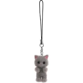 Cat Mobile Phone Pendant, Cute Cat Phone Charm Y2K Small Gray Fluffy Cell Phone Keychain Charm Aesthetic Phone Charms for Backpack Keyring Backpack Purse Camera Decoration