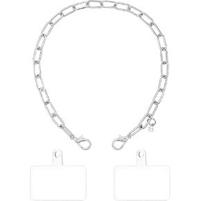 BERITNI Phone Charm, Paperclip Style Metal Phone Chain, Cute Cell Phone Wrist Strap, Hands-Free Cell Phone Lanyard, Wristlet Bracelet with Tether Tab, For Phone Case, Keychain, Silver
