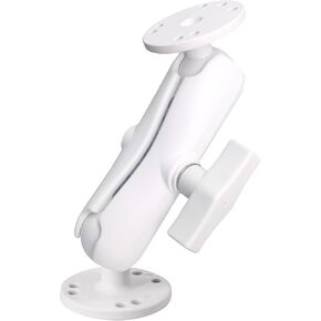 White Powder Coated Aluminum 1.5" Double Ball Mount with Two AMPS Round Plates, Tablet, Fish Finder Mount, Compatible with RAM, Arkon, iBolt and More C Size Accessories