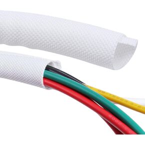 White Split Cable Sleeve Braided Mesh Woven Sheathing Self Wrap Wire Loom Tubing for Cable/Wire/Hose Cord Protector (1'' - 18feet, White)