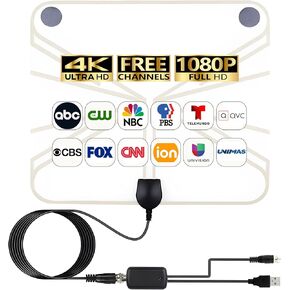 TV Antenna Indoor - 4K HD Amplified Digital HDTV Antenna with Signal Booster - 360° Long Reception TV Aerial Support All Types TV