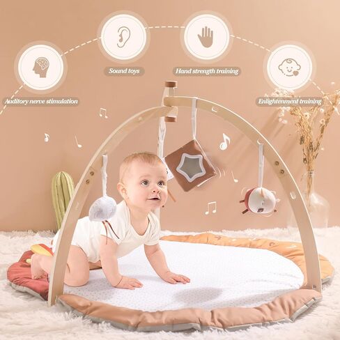 بساط لعب جيم جيم للأطفال من بوبوبو، بساط وقت البطن، صالة ألعاب رياضية خشبية مع 4 ألعاب، بساط لعب نشاط الطفل قابل للغسل للبصر والسمع والحسي وتطوير الحركة، ألعاب الأطفال هدية للأطفال الصغار in Kuwait