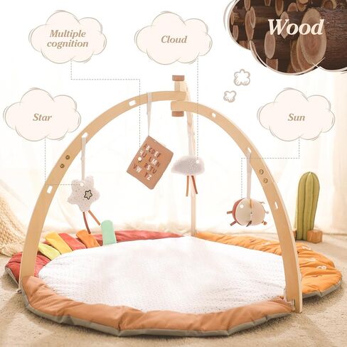 بساط لعب جيم جيم للأطفال من بوبوبو، بساط وقت البطن، صالة ألعاب رياضية خشبية مع 4 ألعاب، بساط لعب نشاط الطفل قابل للغسل للبصر والسمع والحسي وتطوير الحركة، ألعاب الأطفال هدية للأطفال الصغار in Kuwait