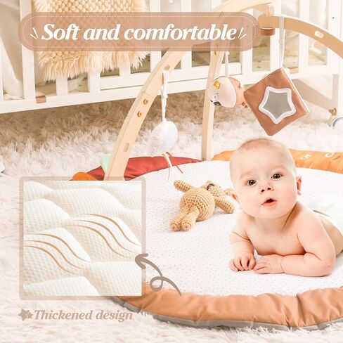 بساط لعب جيم جيم للأطفال من بوبوبو، بساط وقت البطن، صالة ألعاب رياضية خشبية مع 4 ألعاب، بساط لعب نشاط الطفل قابل للغسل للبصر والسمع والحسي وتطوير الحركة، ألعاب الأطفال هدية للأطفال الصغار in Kuwait