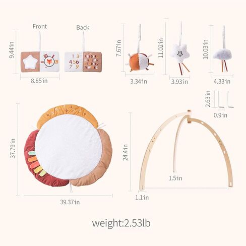 بساط لعب جيم جيم للأطفال من بوبوبو، بساط وقت البطن، صالة ألعاب رياضية خشبية مع 4 ألعاب، بساط لعب نشاط الطفل قابل للغسل للبصر والسمع والحسي وتطوير الحركة، ألعاب الأطفال هدية للأطفال الصغار in Kuwait