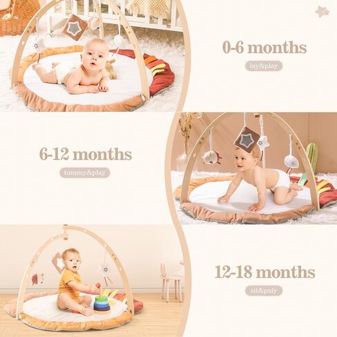 بساط لعب جيم جيم للأطفال من بوبوبو، بساط وقت البطن، صالة ألعاب رياضية خشبية مع 4 ألعاب، بساط لعب نشاط الطفل قابل للغسل للبصر والسمع والحسي وتطوير الحركة، ألعاب الأطفال هدية للأطفال الصغار in Kuwait