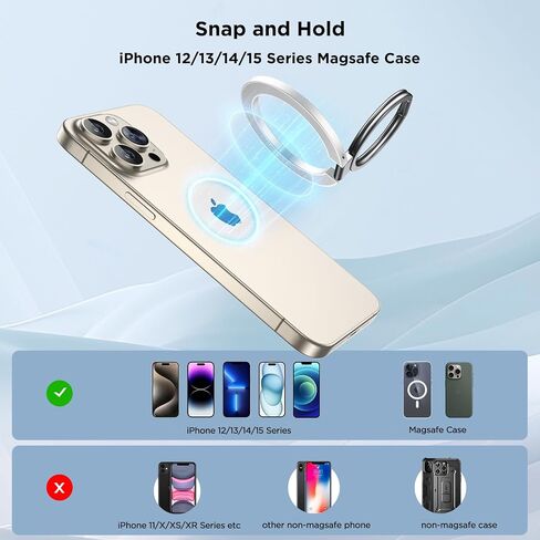 Miracase for MagSafe Ring Holder, MagSafe Phone Grip, Magnetic Phone Ring Holder, Magnetic Phone Grip with 2-Way Adjustable Stand for iPhone 15/14/13/12 Series, MagSafe Accessories, Black in Kuwait