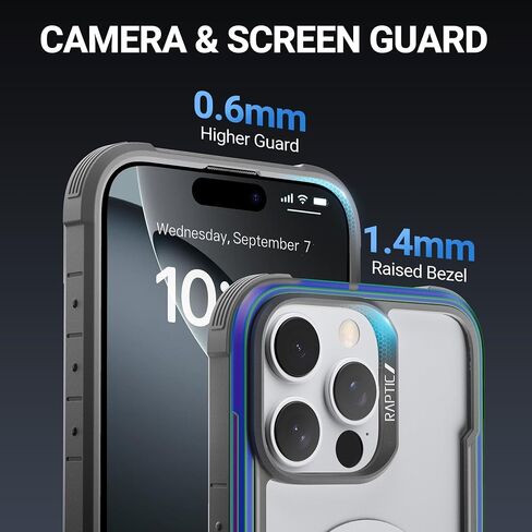 RAPTIC Shield Magnetic for iPhone 16 Pro Max Case, Compatible with MagSafe, [for 2024 CAPTURE BUTTON Shockproof Clear Case], Military Grade 13FT Drop Tested, Durable Aluminum Frame,6.9 inch,Iridescent in Saudi Arabia