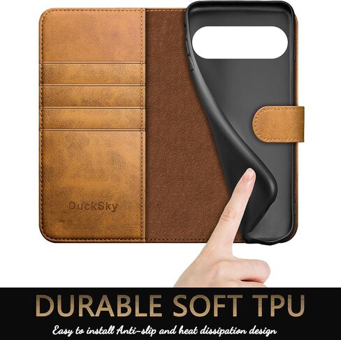 for Google Pixel 9 Pro XL 6.8" 5G Genuine Leather Wallet case【RFID Blocking】【4 Credit Card Holder】【Real Leather】 Flip Phone Cover Women Men for Pixel 9 Pro XL case Light Brown in Saudi Arabia