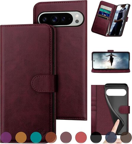 for Google Pixel 9 Pro XL 6.8" 5G Genuine Leather Wallet case【RFID Blocking】【4 Credit Card Holder】【Real Leather】 Flip Phone Cover Women Men for Pixel 9 Pro XL case Light Brown in Saudi Arabia