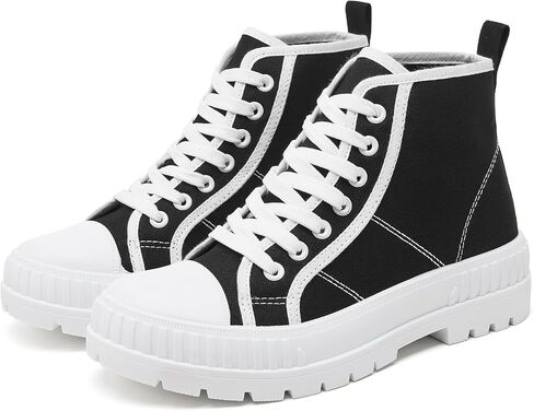 Rominz Women's High Top Platform Sneakers Canvas Shoes | Platform 1.77inch, Non-Slip Sole, Breathable Canvas, Easy to Match in Saudi Arabia