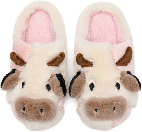 COVS Cow Slippers for Women/Men， Cute Cozy Cartoon Cow Fluffy Slippers Indoor Outdoor Fuzzy Slippers In Winter in Saudi Arabia
