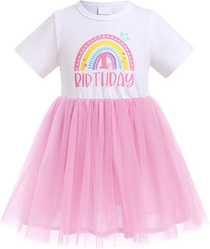 IMEKIS Toddler Girl Boho Rainbow 1st 2nd Birthday Dress Tutu Summer Pastel Rainbow Cake Smash Photo Shoot in Saudi Arabia