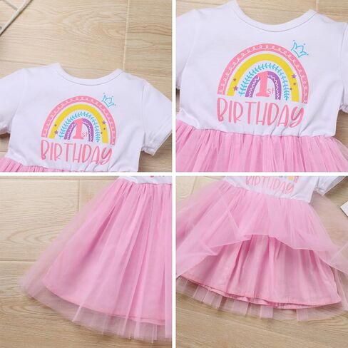 IMEKIS Toddler Girl Boho Rainbow 1st 2nd Birthday Dress Tutu Summer Pastel Rainbow Cake Smash Photo Shoot in Saudi Arabia