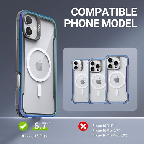RAPTIC Shield Magnetic for iPhone 16 Pro Max Case, Compatible with MagSafe, [for 2024 CAPTURE BUTTON Shockproof Clear Case], Military Grade 13FT Drop Tested, Durable Aluminum Frame,6.9 inch,Iridescent in Saudi Arabia