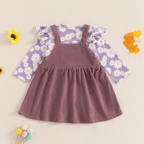 ملابس خريفية لحديثي الولادة من Hnyenmcko بأكمام طويلة مكشكشة ومضلعة بالزهور طقم تنانير بحمالات للرضع ملابس شتوية للأطفال in Kuwait