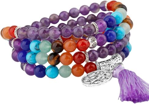 Nupuyai Unisex 108 Buddha Prayer Beads Mala Crystal Bracelet, 7 Chakra Healing Stone Necklace in Kuwait