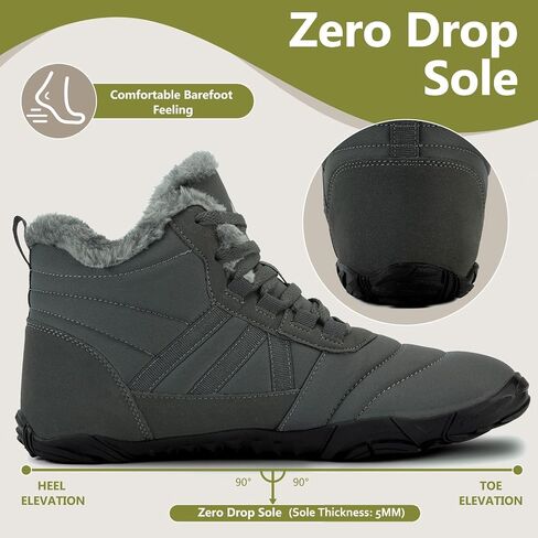 Mishansha Mens Womens Winter Barefoot Boots Warm Fur Lined Wide Toe Box | Winter Hiking Boots Zero Drop Sole Snow Ankle Boots Wide Width Barefoot Shoes No Slip in Saudi Arabia