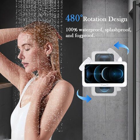 Shower Phone Holder Waterproof, Anti-Fog Touch Screen Shower Phone Case, 480 Rotation Wall Phone Mount Stand for Bathroom Batheub Kitchen Wall Mirror, Compatible with 4.7"-6.8" Phones (Pink) in Saudi Arabia