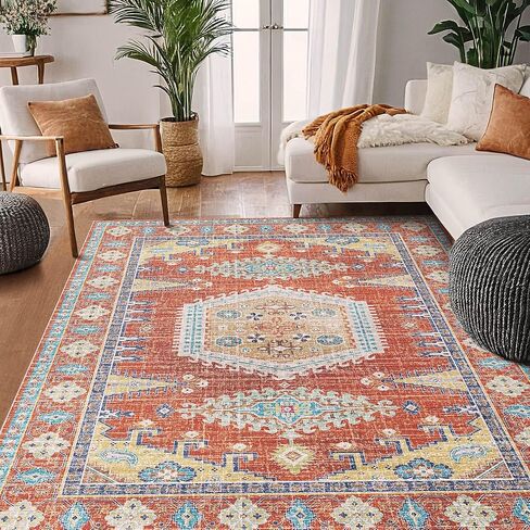 Kokia Area Rugs Living Room 4x6 Bedroom Non Slip Wear Resistant Oriental Brown Rug Indoor Vintage Accent Floor Carpet for Entrance Kitchen Bedroom, Solani Brown in Kuwait