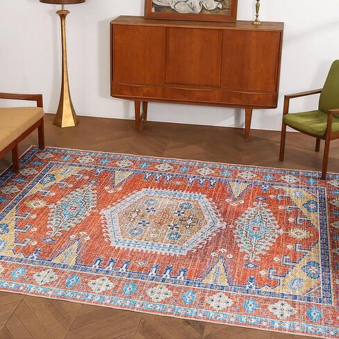 Kokia Area Rugs Living Room 4x6 Bedroom Non Slip Wear Resistant Oriental Brown Rug Indoor Vintage Accent Floor Carpet for Entrance Kitchen Bedroom, Solani Brown in Kuwait