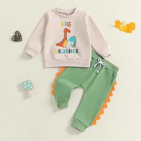 Big Brother Little Brother Matching Outfit Toddler Baby Boy Dinosaur Crewneck Shirts Sweatshirt Pullover Fall Clothes in Kuwait