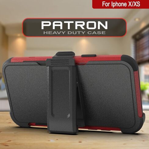 Punkcase for iPhone Xs Belt Clip Holster Case [Patron Series] 4-1 Rugged & Protective Multilayer Phone Cover W/Integrated Kickstand for iPhone Xs (5.8") (2018) [Red-Black] in Saudi Arabia