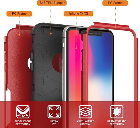 Punkcase for iPhone Xs Belt Clip Holster Case [Patron Series] 4-1 Rugged & Protective Multilayer Phone Cover W/Integrated Kickstand for iPhone Xs (5.8") (2018) [Red-Black] in Saudi Arabia