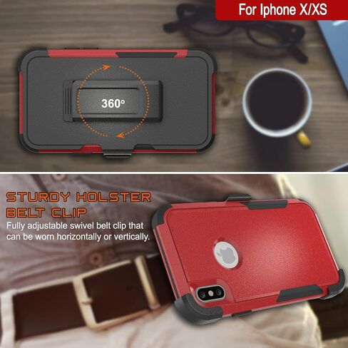 Punkcase for iPhone Xs Belt Clip Holster Case [Patron Series] 4-1 Rugged & Protective Multilayer Phone Cover W/Integrated Kickstand for iPhone Xs (5.8") (2018) [Red-Black] in Saudi Arabia