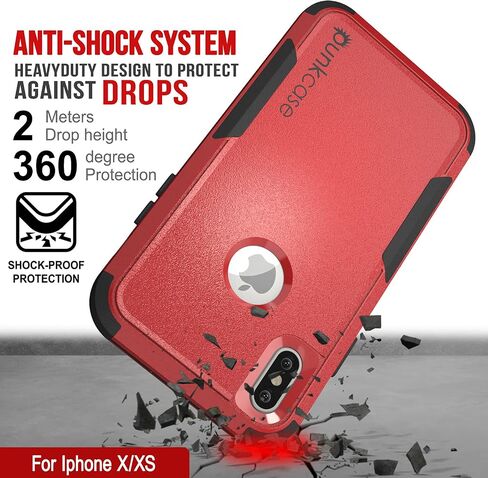 Punkcase for iPhone Xs Belt Clip Holster Case [Patron Series] 4-1 Rugged & Protective Multilayer Phone Cover W/Integrated Kickstand for iPhone Xs (5.8") (2018) [Red-Black] in Saudi Arabia