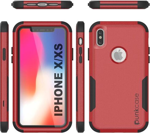 Punkcase for iPhone Xs Belt Clip Holster Case [Patron Series] 4-1 Rugged & Protective Multilayer Phone Cover W/Integrated Kickstand for iPhone Xs (5.8") (2018) [Red-Black] in Saudi Arabia
