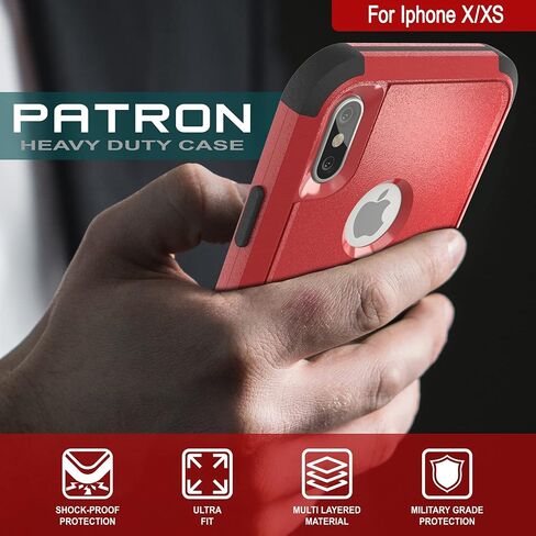 Punkcase for iPhone Xs Belt Clip Holster Case [Patron Series] 4-1 Rugged & Protective Multilayer Phone Cover W/Integrated Kickstand for iPhone Xs (5.8") (2018) [Red-Black] in Saudi Arabia