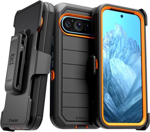 for Google Pixel 9 Pro XL (2024) Case with Belt Clip Holster & Kickstand, Screenless Protective Dual-Layer Shockproof Phone Case for Pixel 9 Pro XL - Black & Orange in Saudi Arabia