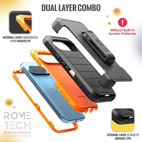 for Google Pixel 9 Pro XL (2024) Case with Belt Clip Holster & Kickstand, Screenless Protective Dual-Layer Shockproof Phone Case for Pixel 9 Pro XL - Black & Orange in Saudi Arabia
