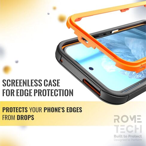 for Google Pixel 9 Pro XL (2024) Case with Belt Clip Holster & Kickstand, Screenless Protective Dual-Layer Shockproof Phone Case for Pixel 9 Pro XL - Black & Orange in Saudi Arabia