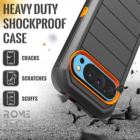 for Google Pixel 9 Pro XL (2024) Case with Belt Clip Holster & Kickstand, Screenless Protective Dual-Layer Shockproof Phone Case for Pixel 9 Pro XL - Black & Orange in Saudi Arabia